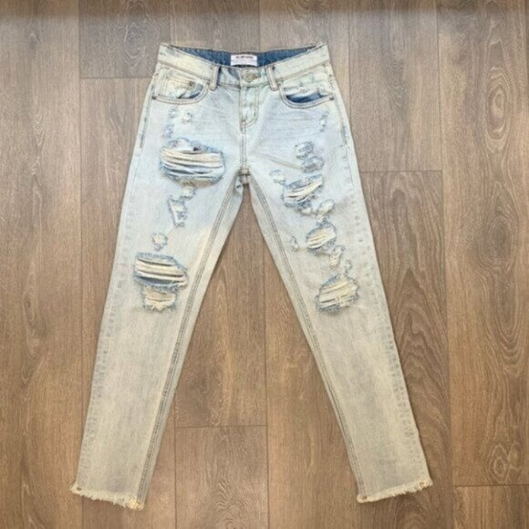 Free People One Teaspoon Awesome Baggies Jeans Straight leg Frayed Light Wash - Picture 3 of 16